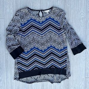Dana Bachman Blue and Black Geometric Chevron Print Blouse Size XL